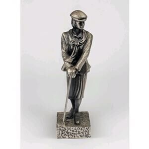 Vintage Female Golfer Statue Mini Statue Cast Metal Pewter Paperweight 4"